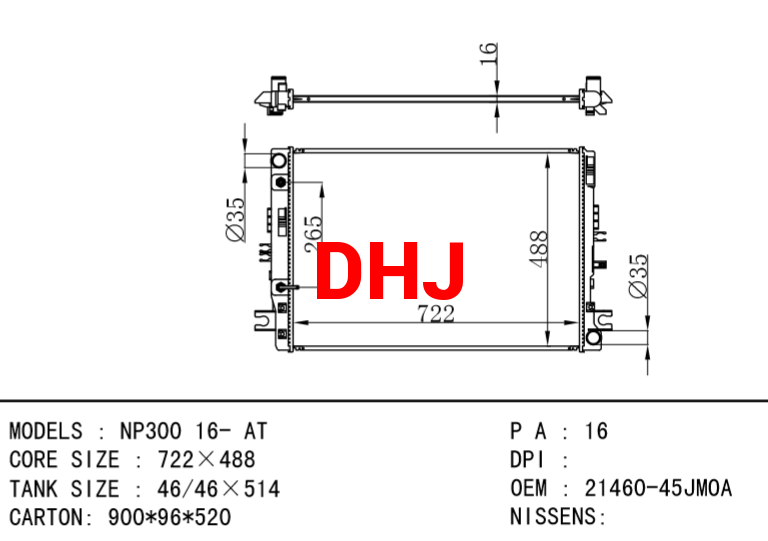 NISSAN radiator 21460-45JMOA NP300 16- AT