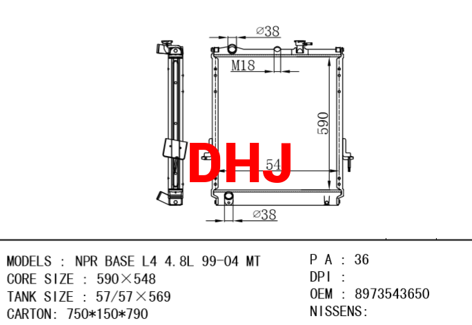 ISUZU radiator 8973543650 NPR BASE L4 4.8L 99-04 MT