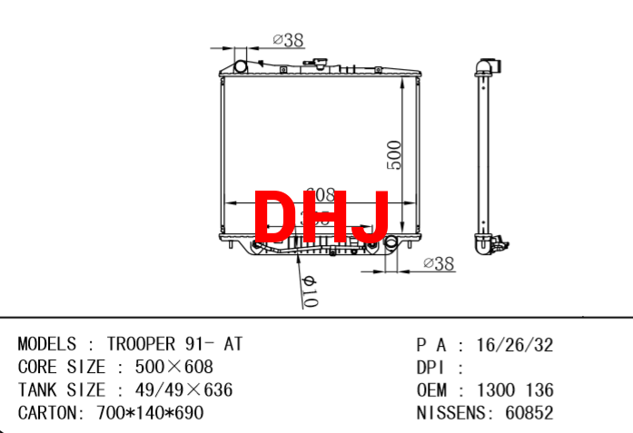 ISUZU TROOPER 91- AT radiator 1300138 97036932 97036935 1300136 97036935 9703693 