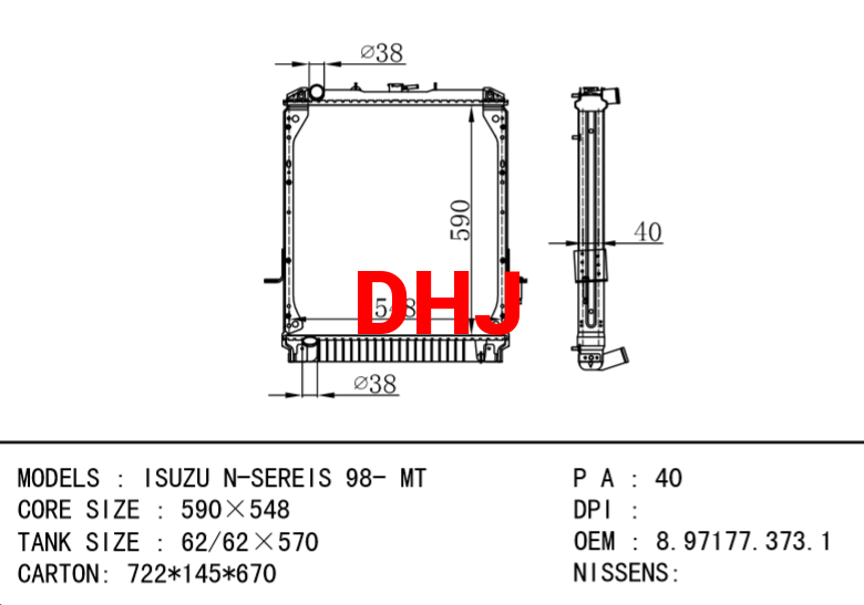 ISUZU radiator 8.97177.373.1 8971773731  N-SEREIS 98- MT