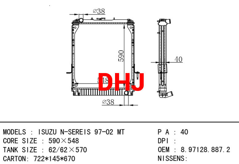 ISUZU radiator 8.97128.887.2 8971288872 N-SEREIS 97-02 MT