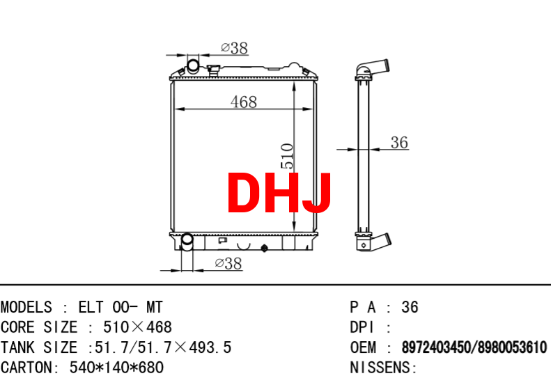 ISUZU ELT 00- MT radiator 8972403450/8980053610
