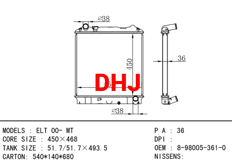 ISUZU radiator 8-98005-361-0 8980053610 ELT 00- MT