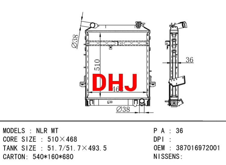  ISUZU NLR MT radiator 387016972001