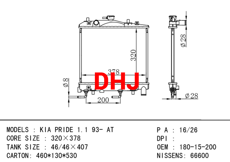 KIA radiator KK13715200 180-15-200 MAZDA KK13715200 KK13715200A B30215200 PRIDE 1.1 93- AT