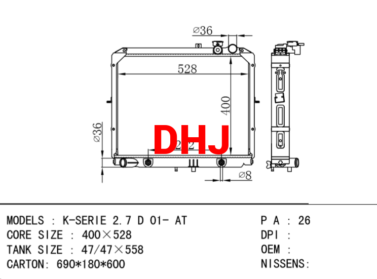 KIA K-SERIE 2.7 D 01- AT radiator