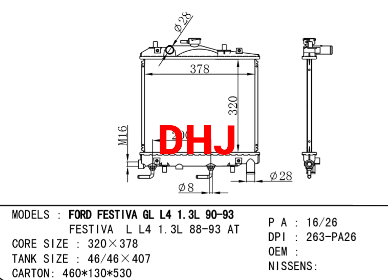 KIA radiator FORD FESTIVA GL L4 1.3L 90-93 FESTIVA  L L4 1.3L 88-93 MT/AT