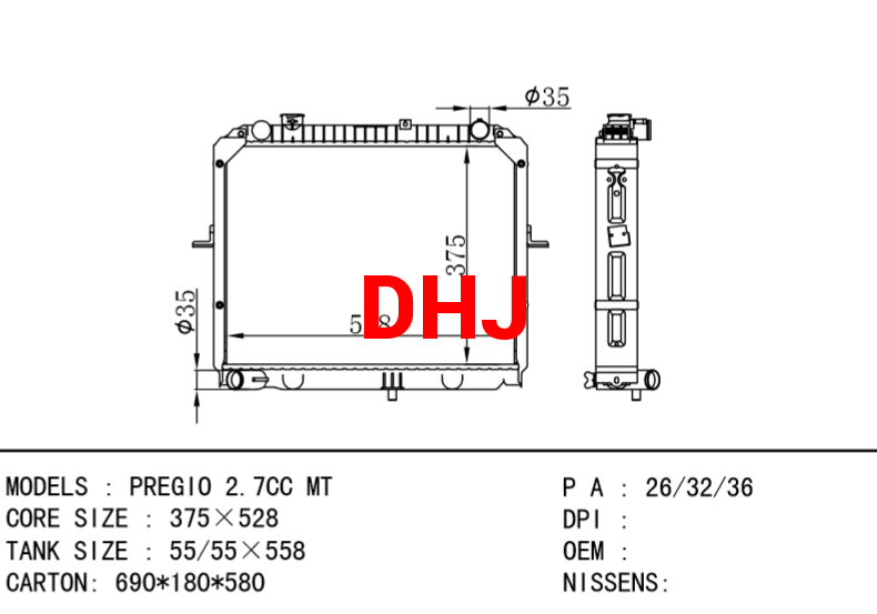KIA PREGIO 2.7CC MT radiator