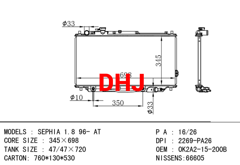 KIA radiator OK2A2-15-200D OK2A6-15-200E OK2A2-15-200B OK2A6-15-200G SEPHIA 1.8 9