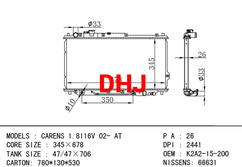 KIA radiator 0K2A615200E K2A615200E 0K2A615200G K2A615200G K2A215200 CARENS 1.8I16V 02-AT