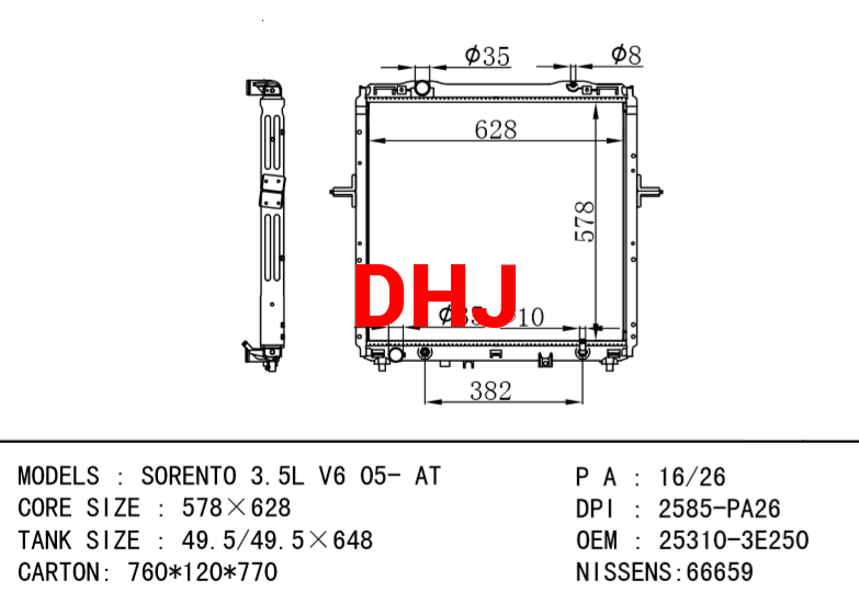 KIA radiator 25310-3E250 SORENTO 3.5L V6 05- AT