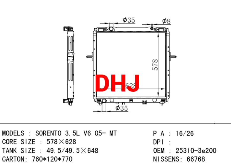 KIA radiator 25310-3E500 25310-3e200 SORENTO 3.5L V6 05- MT