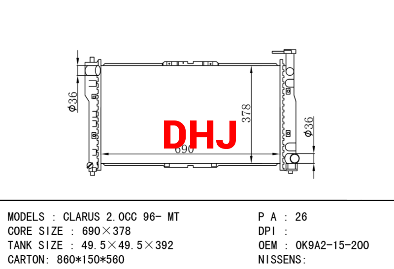 KIA radiator 0K9AY-15-200 0K9A2-15-200 0K9A2-15-20XA 0K9A2-15-20X CLARUS 2.0CC 96