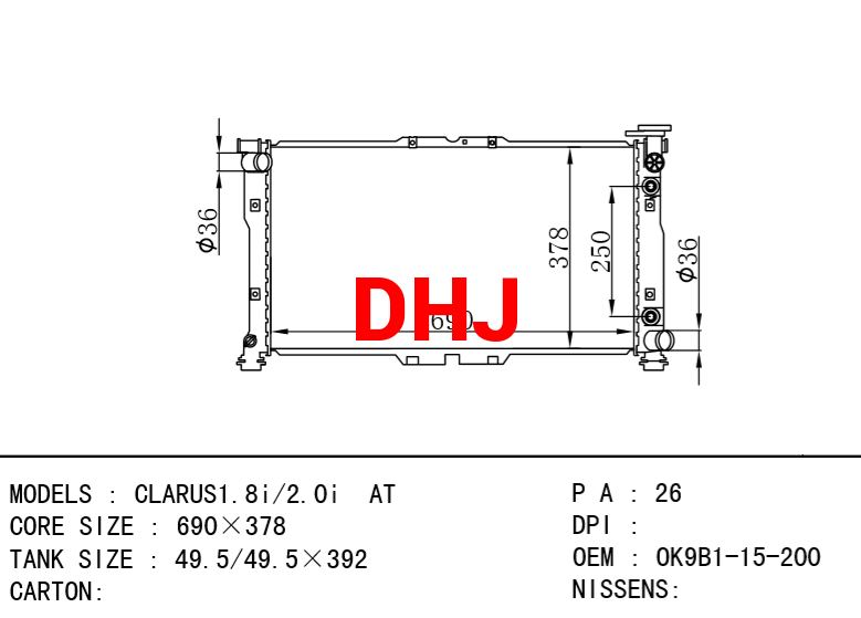 KIA radiator OK9B1-15-200 CLARUS1.8i/2.0i MT/AT