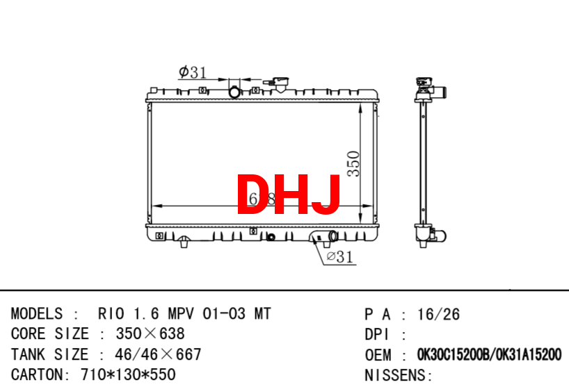 KIA radiator 0K30C-15-200B 0K31A-15-200 RIO 1.6 MPV 01-03 MT