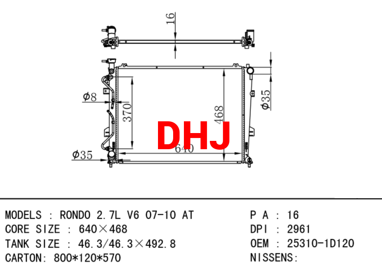 KIA radiator 25310-1D170 25310-1D110 25310-1D140 25310-1D120 RONDO 2.7L V6 07-10 