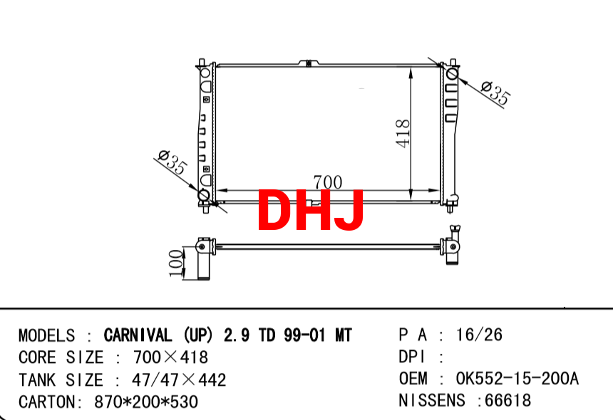 KIA radiator  0K55215200B 0K55215200C OK55215200C OK55215200A OK55215200B OK55215