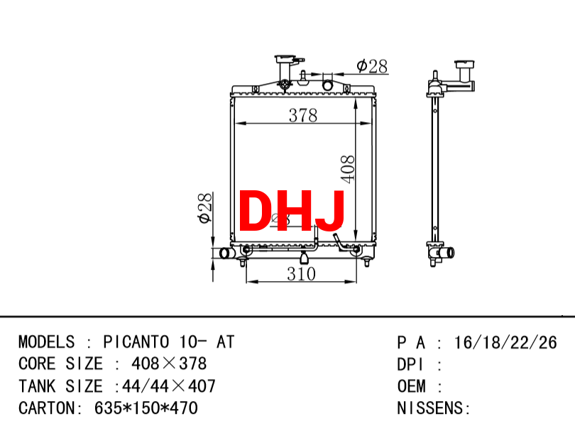 KIA PICANTO 10- AT/MT radiator