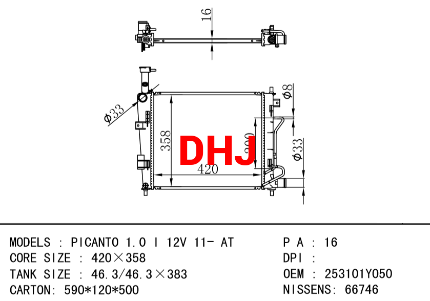 KIA radiator 25310-1Y050 25310-1Y350 PICANTO 1.0 I 12V 11- AT