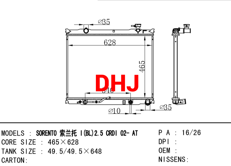 KIA SORENTO I BL 2.5 CRDI 02-AT radiator