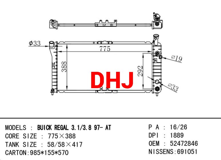 Daewoo BUICK REGAL Radiator 52400354 52401486 52472846 52485608