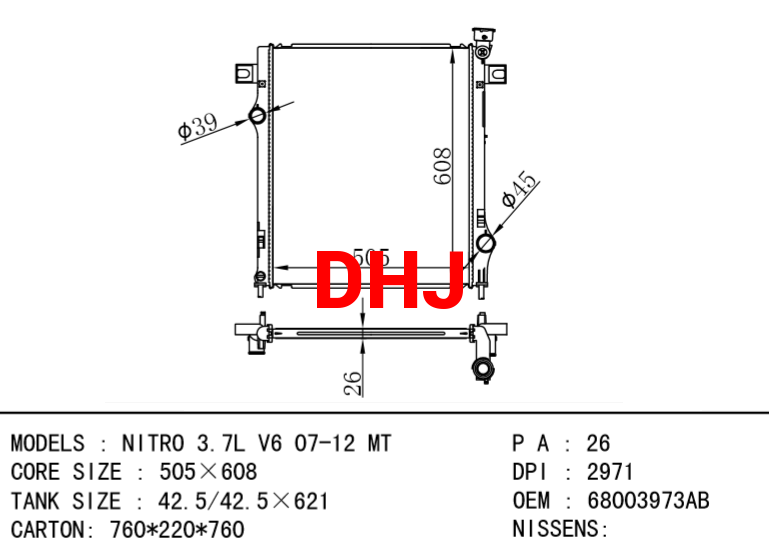DODGE NITRO RADIATOR 68003973AB 68003973AA