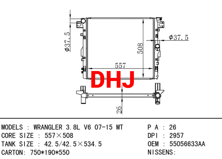 JEEP RADIATOR 55056633AA 55056633AB WRANGLER 3.8L V6 07-15 MT