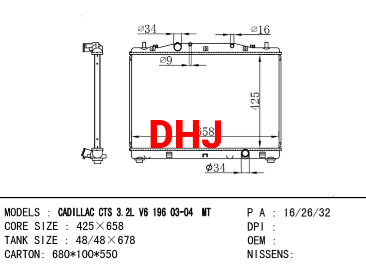 CADILLAC CTS 3.2L V6 196 03-04 MT/AT RADIATOR