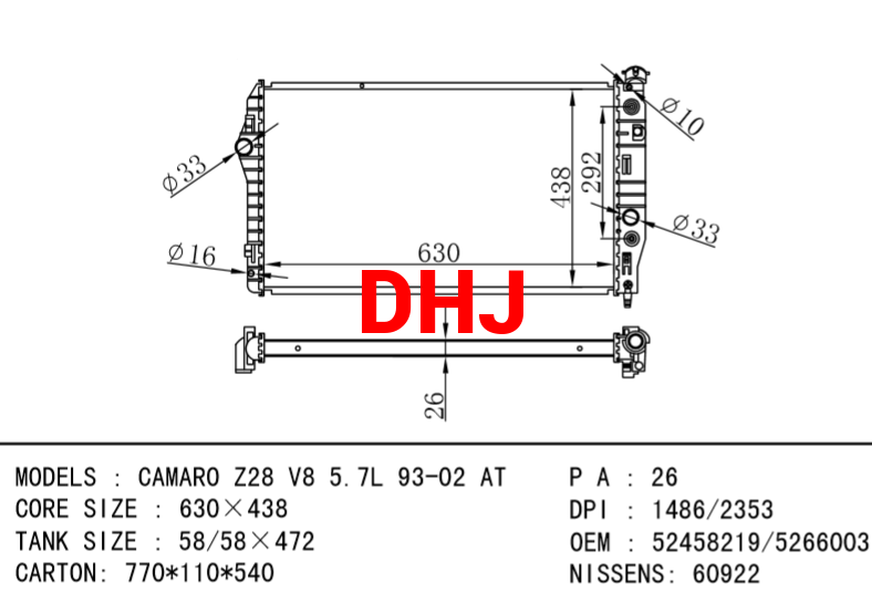 CHEVROLET CAMARO RADIATOR 52458219 52458220 52466003 52466004 52472602