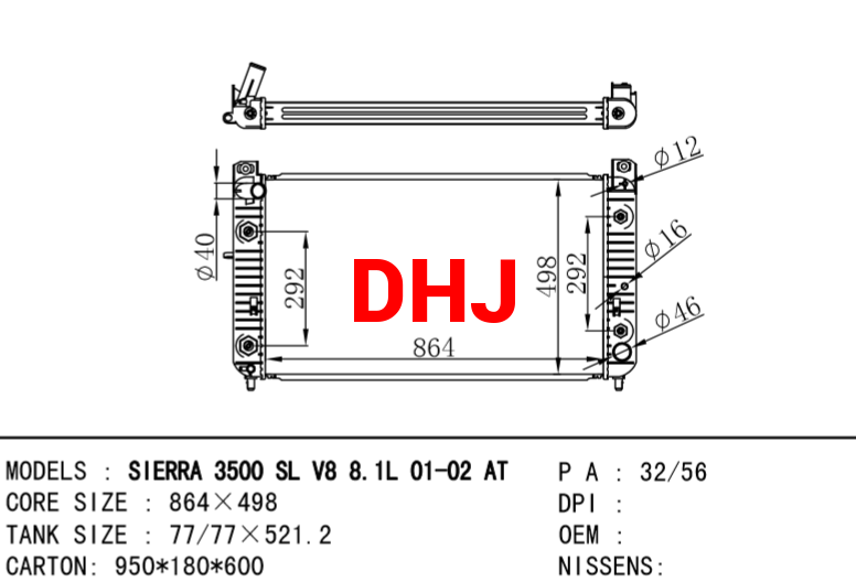 GM,DODGE RADIATOR SIERRA 3500 SL V8 8.1L 01-02 AT
