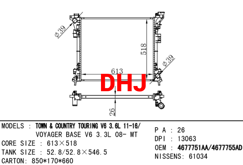 CHRYSLER VOYAGER RADIATOR 4677751AA 4677755AD 4677751AB 4677755AA