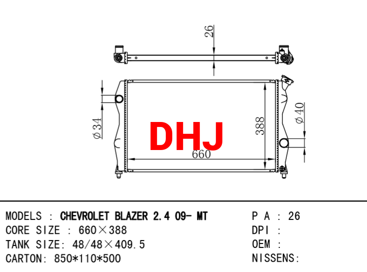 CHEVROLET BLAZER 2.4 09-MT RADIATOR