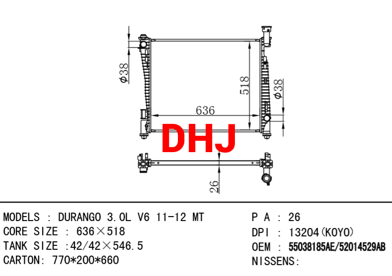 DODGE DURANGO RADIATOR 55038185AE/52014529AB