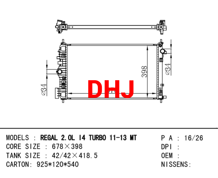 GM DODGE RADIATOR REGAL 2.0L 14 TURBO 11-13 MT