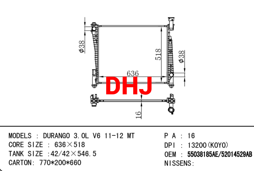 JEEP GRAND CHEROKEE RADIATOR, DODGE DURANGO RADIATOR 55038185AE/52014529AB