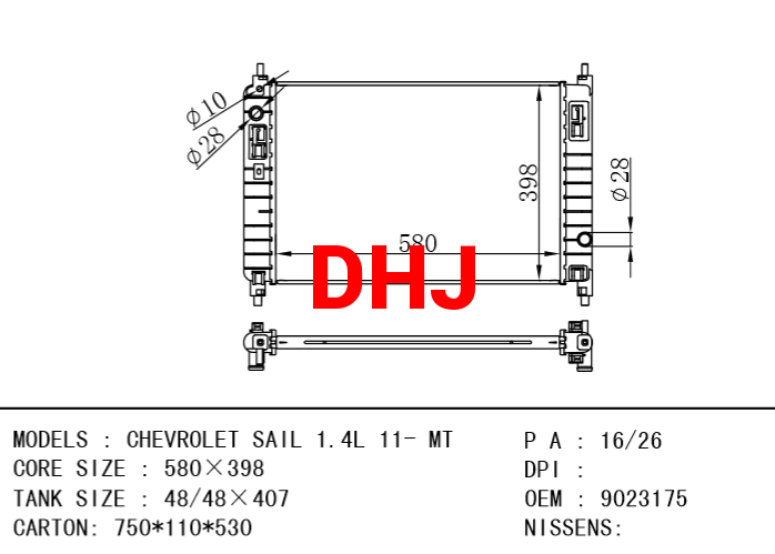 CHEVROLET SAIL RADIATOR,9023175 CHEVROLET SAIL 1.4L 11- MT