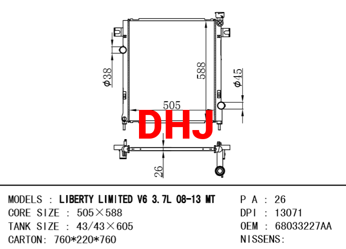 JEEP LIBERTY RADIATOR 68033227AA