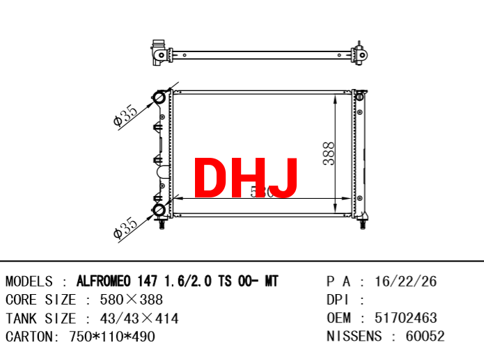 AlfaRomeo RADIATOR 51702463 46743394 MT