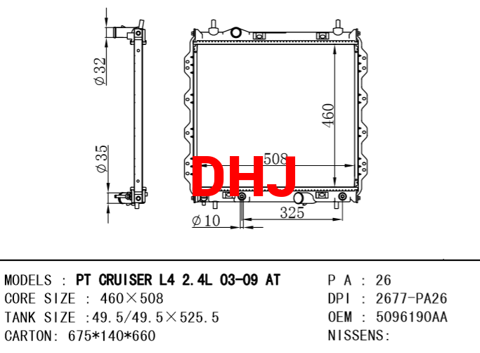5096190AA 5073504AA CHRYSLER PT CRUISER Convertible radiator AT/MT