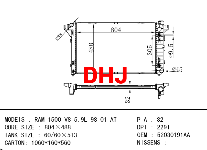 DODGE RAM 2500 PICKUP RADIATOR 732084 52006479 52030191 52030191AA 52030191AB AT/MT