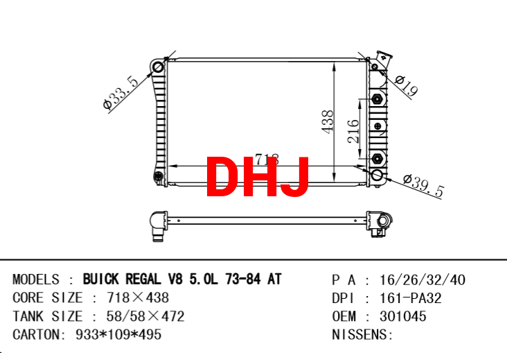 BUICK REGAL RADIATOR 301045 6685000102 6685000602 BUICK REGAL V8 5.0L 73-84 AT RADIATOR