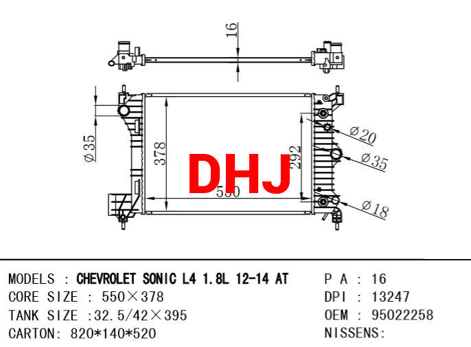CHEVROLET SONIC RADIATOR 95022258 AT/MT