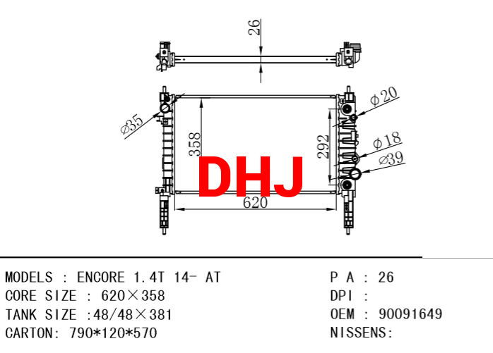 90091649 ENCORE 1.4T 14- AT/MT RADIATOR