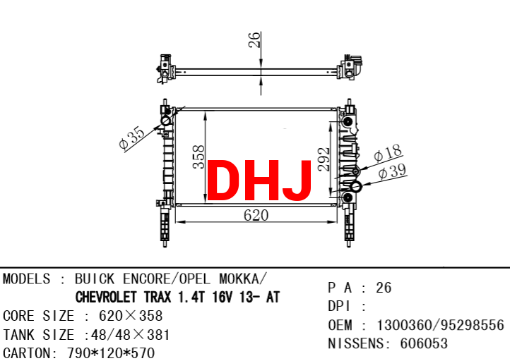 BUICK ENCORE/OPEL MOKKA RADIATOR 1300360/95298556 CHEVROLET TRAX AT/MT