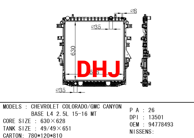 CHEVROLET COLORADO radiator 94778493