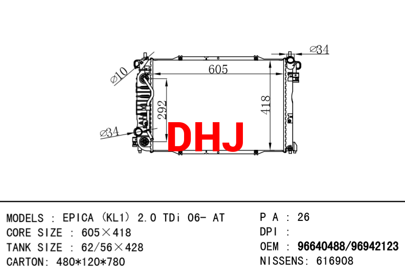 CHEVROLET EPICA (KL1_) RADIATOR 96640488/96942123 96843045