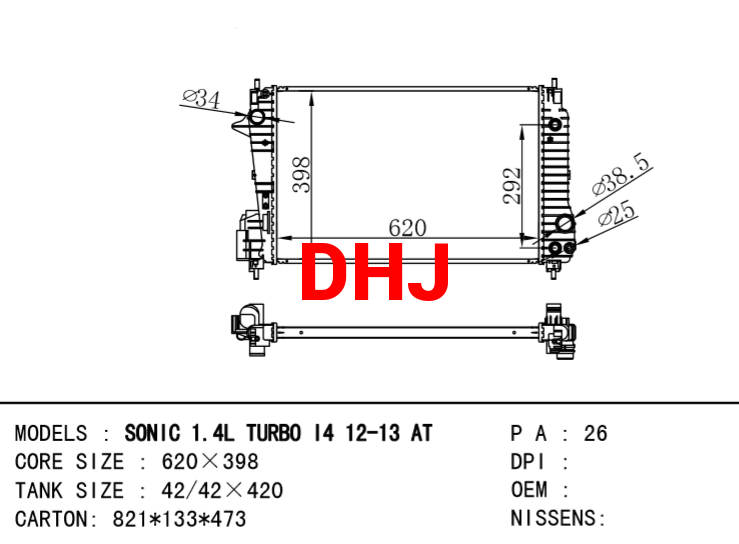 GM,DODGE SONIC 1.4l turbo 14 12-13 AT RADIATOR