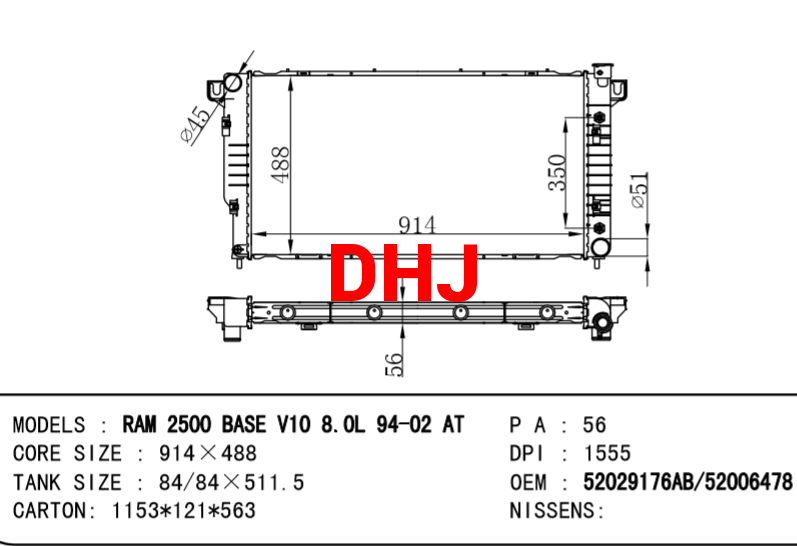 DODGE RAM 2500 PICKUP RADIATOR 52029176AB 52006478 52029177AB 52029177AC 55056392