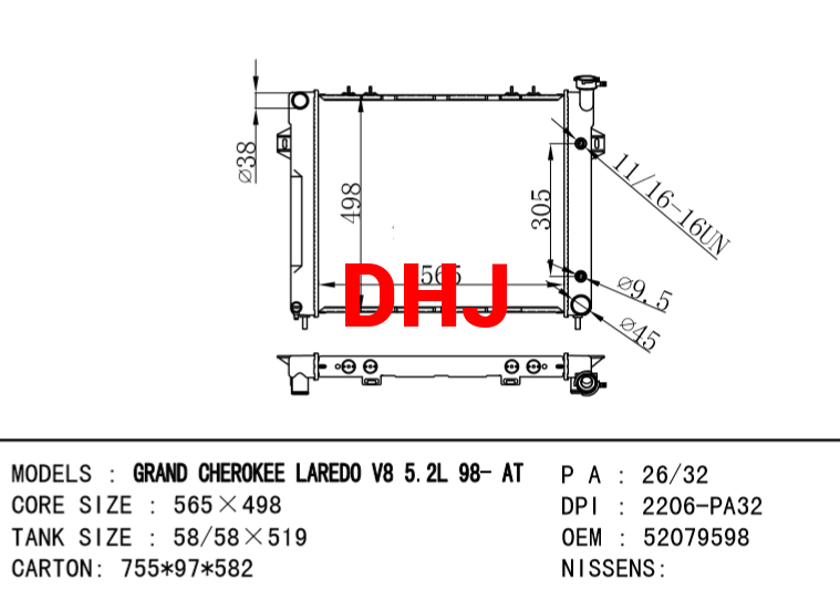 JEEP GRAND CHEROKEE I (ZJ) RADIATOR 4734104 52079598AB 52006644 52079598