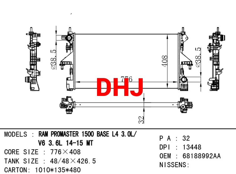 RAM PROMASTER 1500 RADIATOR 68188992AA